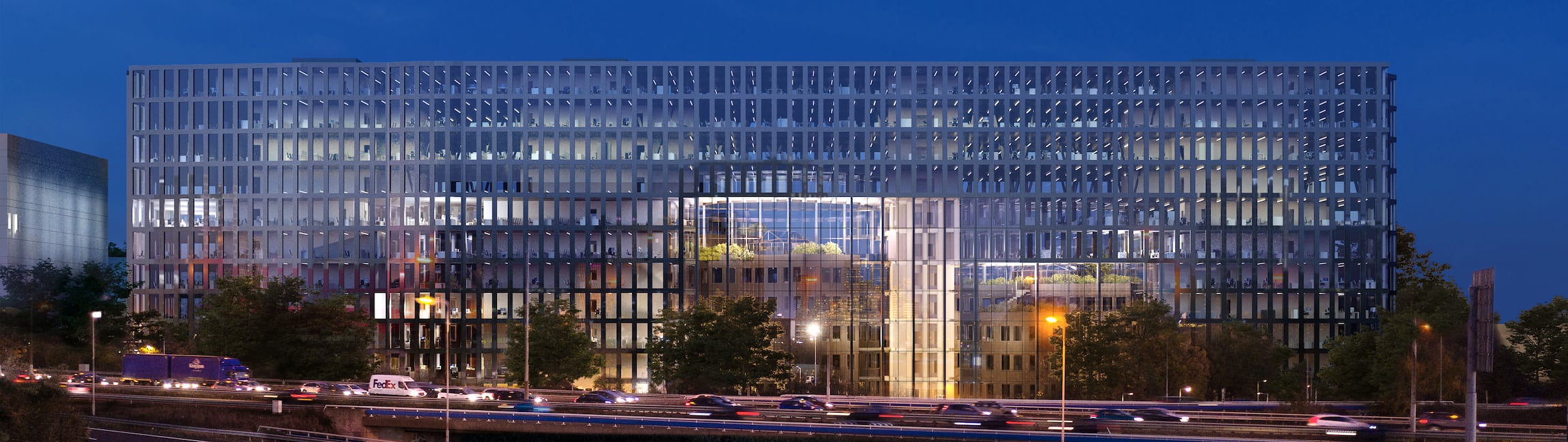 View of the spectacular new rectangular edifice of Tripolis-Park: the landscraper.